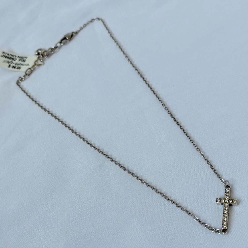 Retired Brighton “Starry Night” Elegant Silver Cross Necklace - Picture 2 of 3